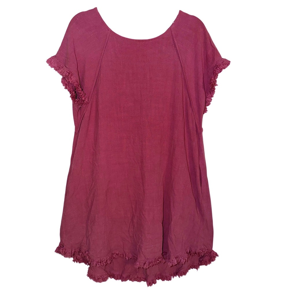 Umgee Lagenlook Tunic Dress Pockets XL Mauve Pink Linen Blend Frayed Hem Coastal